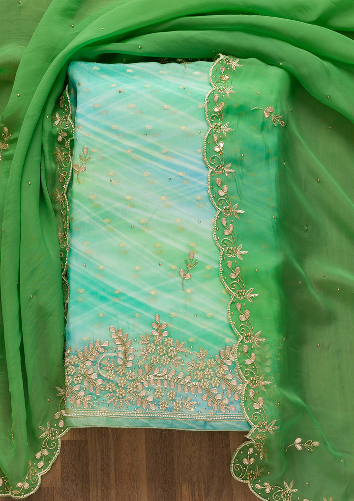 Pista Green Gotapatti Organza Unstitched Salwar Suit-Koskii