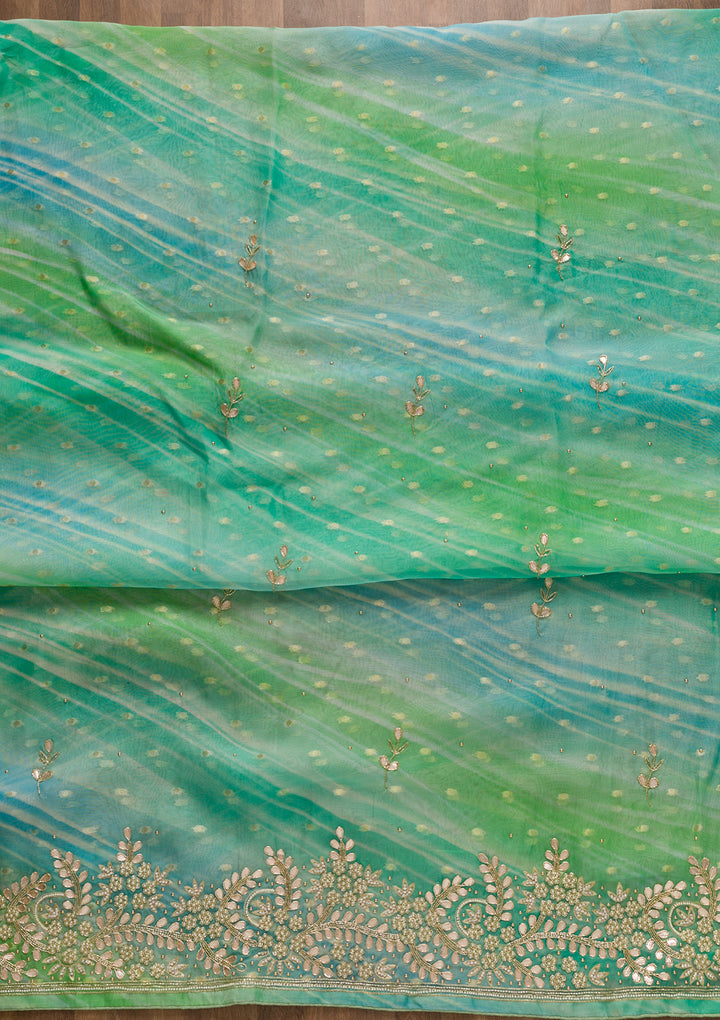 Pista Green Gotapatti Organza Unstitched Salwar Suit-Koskii