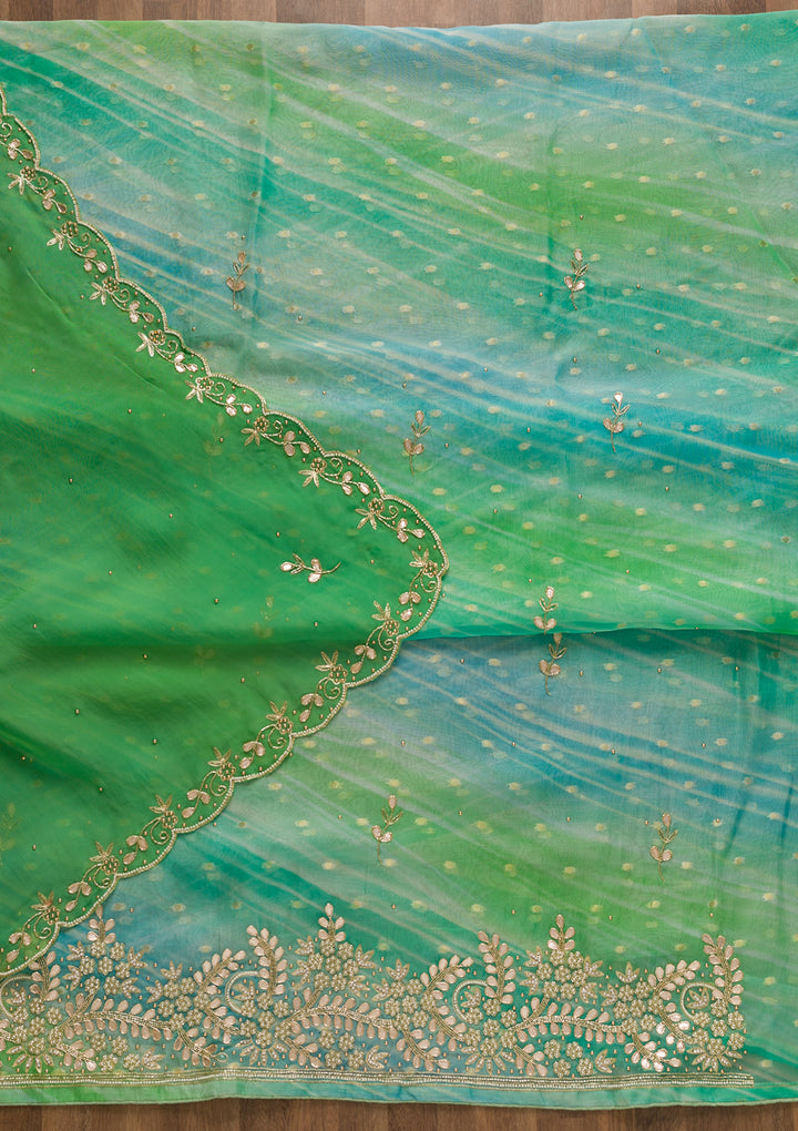 Pista Green Gotapatti Organza Unstitched Salwar Suit-Koskii