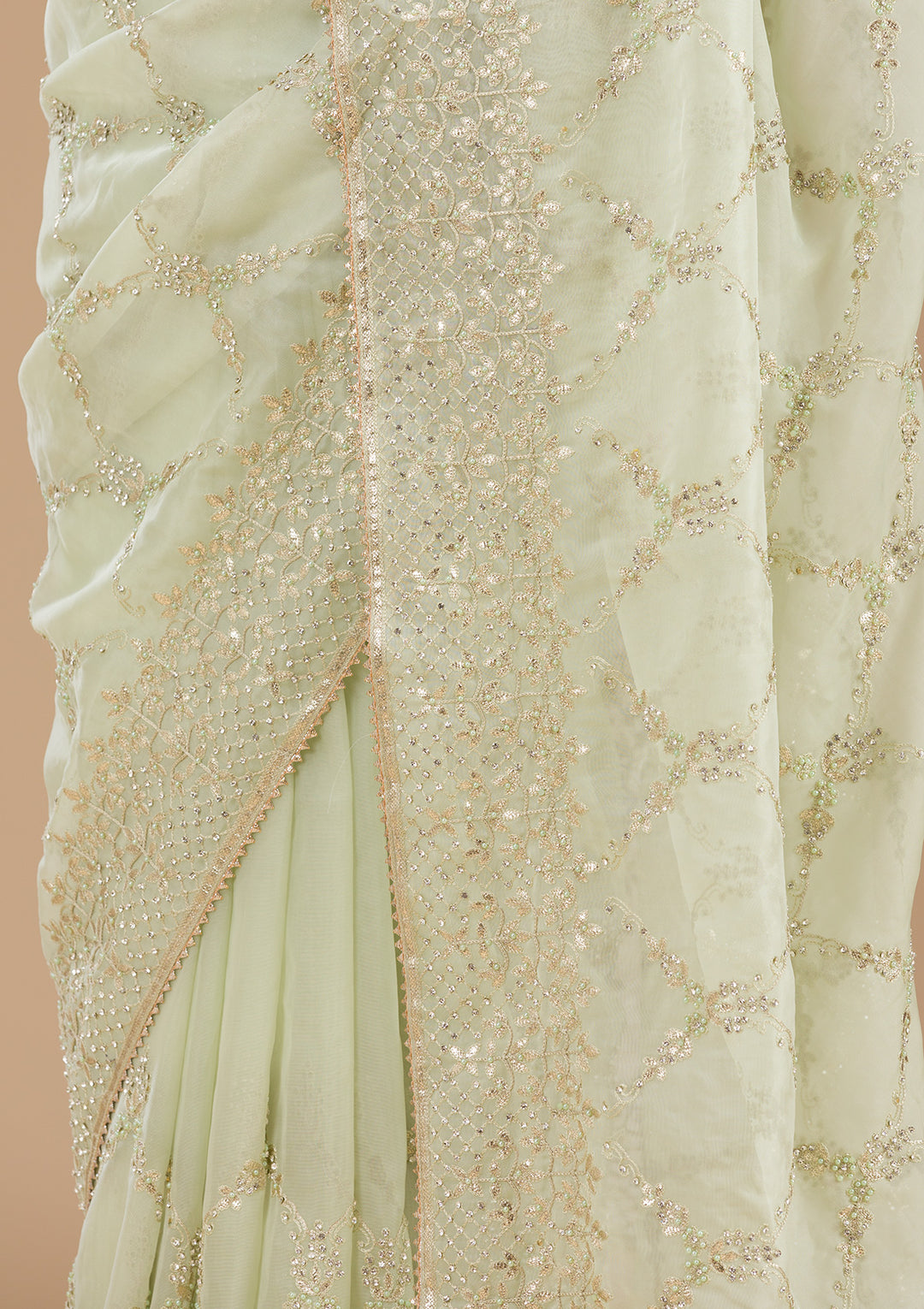 Pista Green Gotapatti Tissue Saree-Koskii