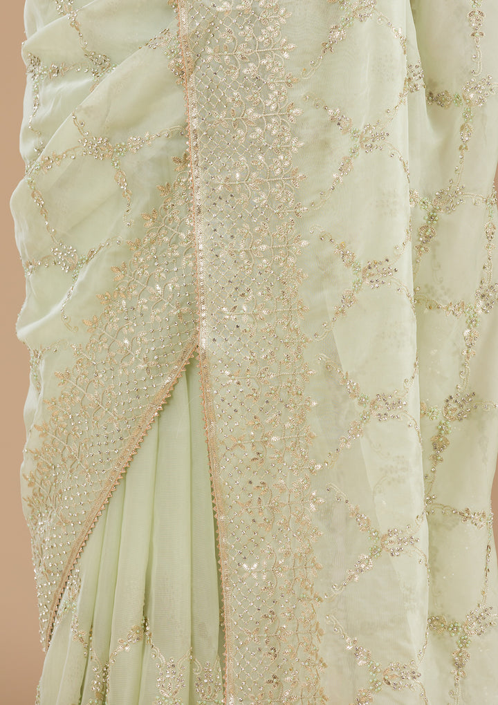 Pista Green Gotapatti Tissue Saree-Koskii