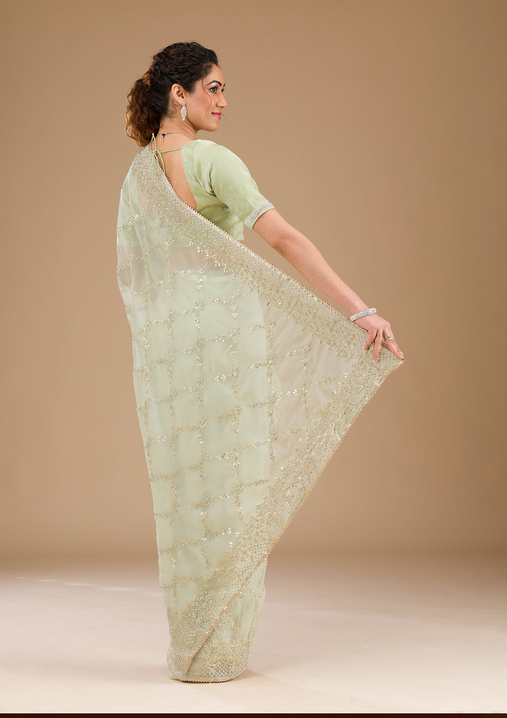 Pista Green Gotapatti Tissue Saree-Koskii