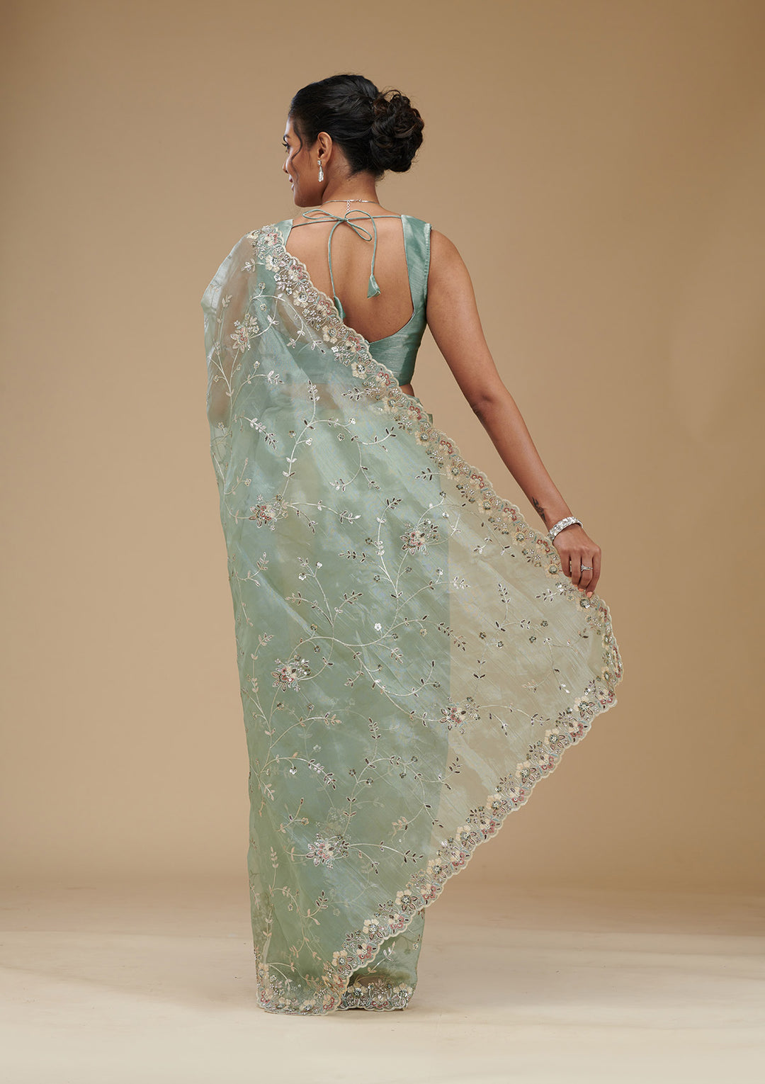 Pista Green Gotapatti Tissue Saree