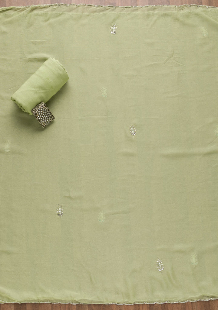 Pista Green Mirrorwork Organza Unstitched Salwar Suit