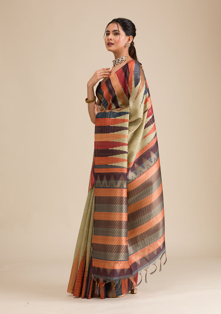 Pista Green Printed Art Silk Saree