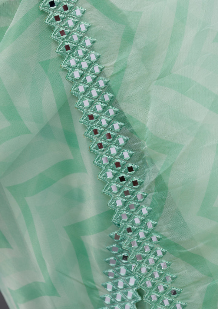 Pista Green Printed Satin Saree