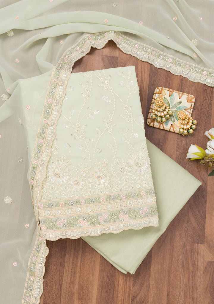 Pista Green Sequins Georgette Unstitched Salwar Suit