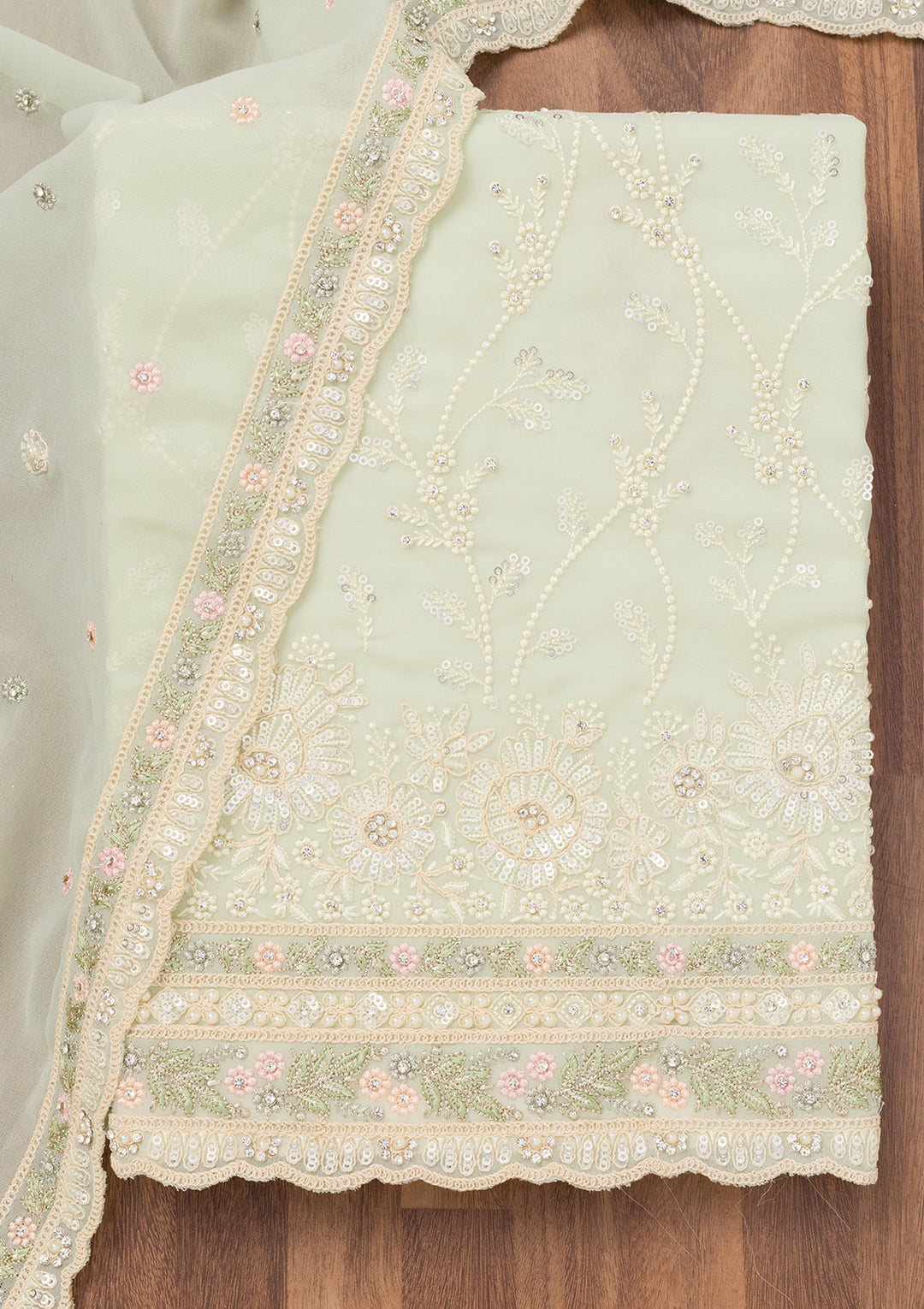 Pista Green Sequins Georgette Unstitched Salwar Suit