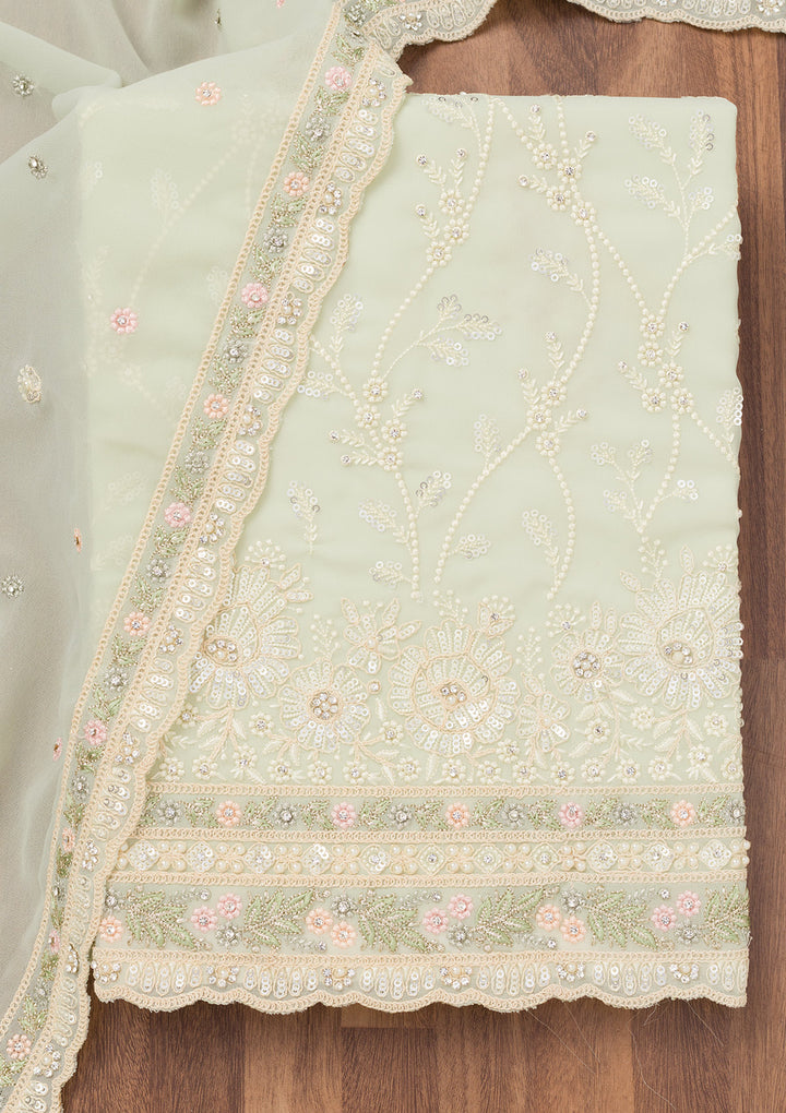 Pista Green Sequins Georgette Unstitched Salwar Suit