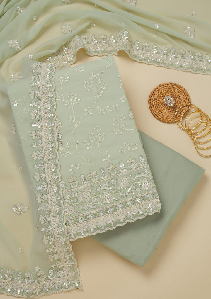 Pista Green Sequins Georgette Unstitched Salwar Suit