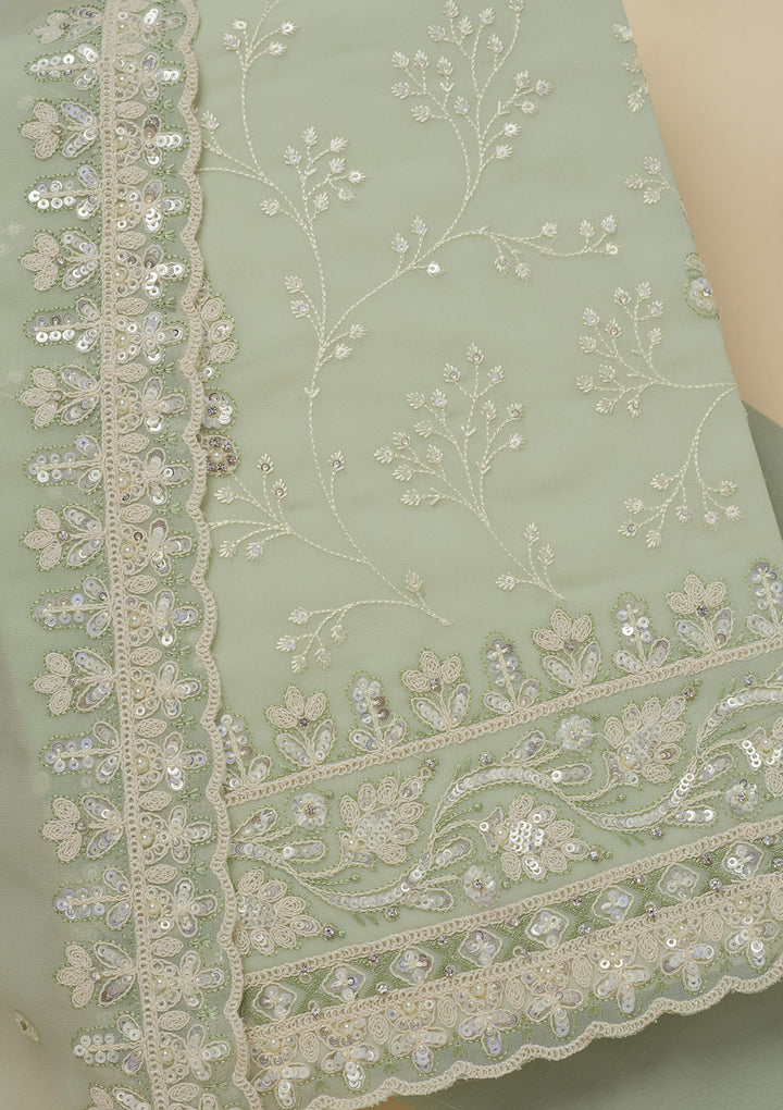 Pista Green Sequins Georgette Unstitched Salwar Suit