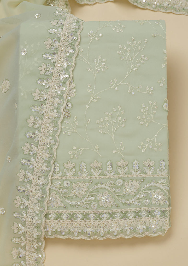 Pista Green Sequins Georgette Unstitched Salwar Suit