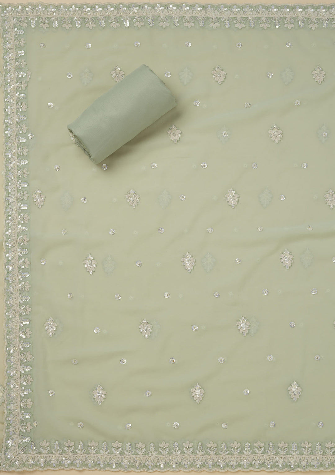 Pista Green Sequins Georgette Unstitched Salwar Suit