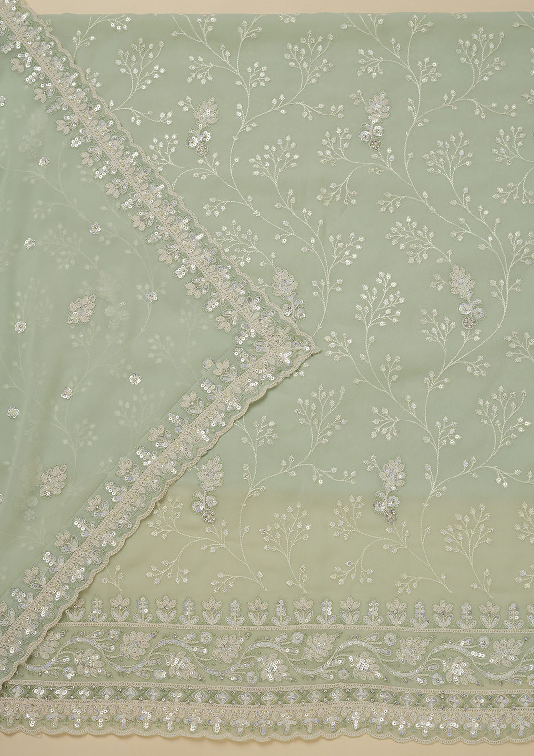 Pista Green Sequins Georgette Unstitched Salwar Suit