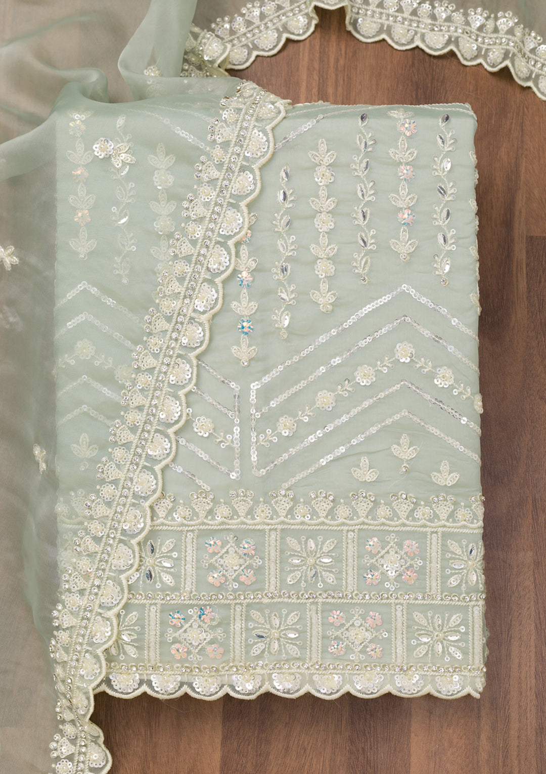 Pista Green Sequins Georgette Unstitched Salwar Suit