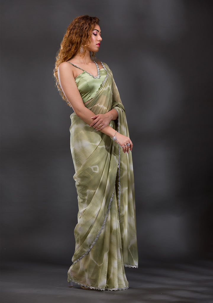 Pista Green Stonework Shimmer Georgette Saree