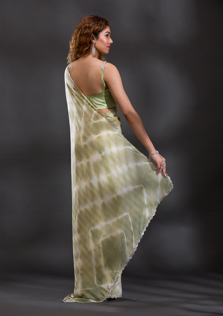 Pista Green Stonework Shimmer Georgette Saree
