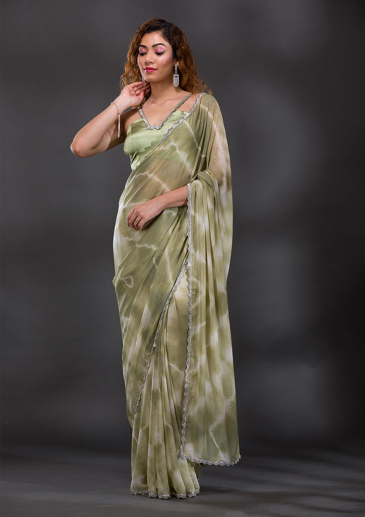 Pista Green Stonework Shimmer Georgette Saree