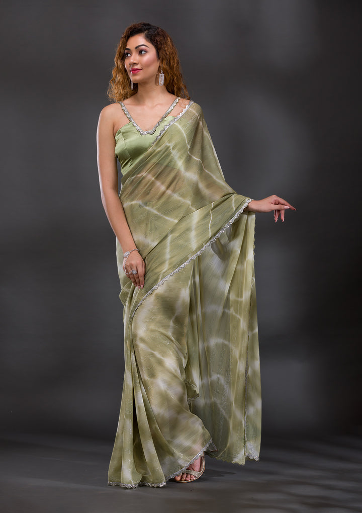 Pista Green Stonework Shimmer Georgette Saree