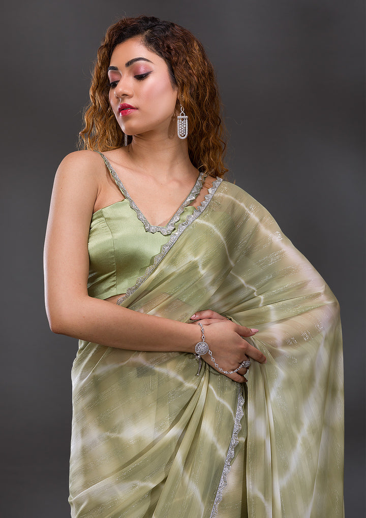 Pista Green Stonework Shimmer Georgette Saree