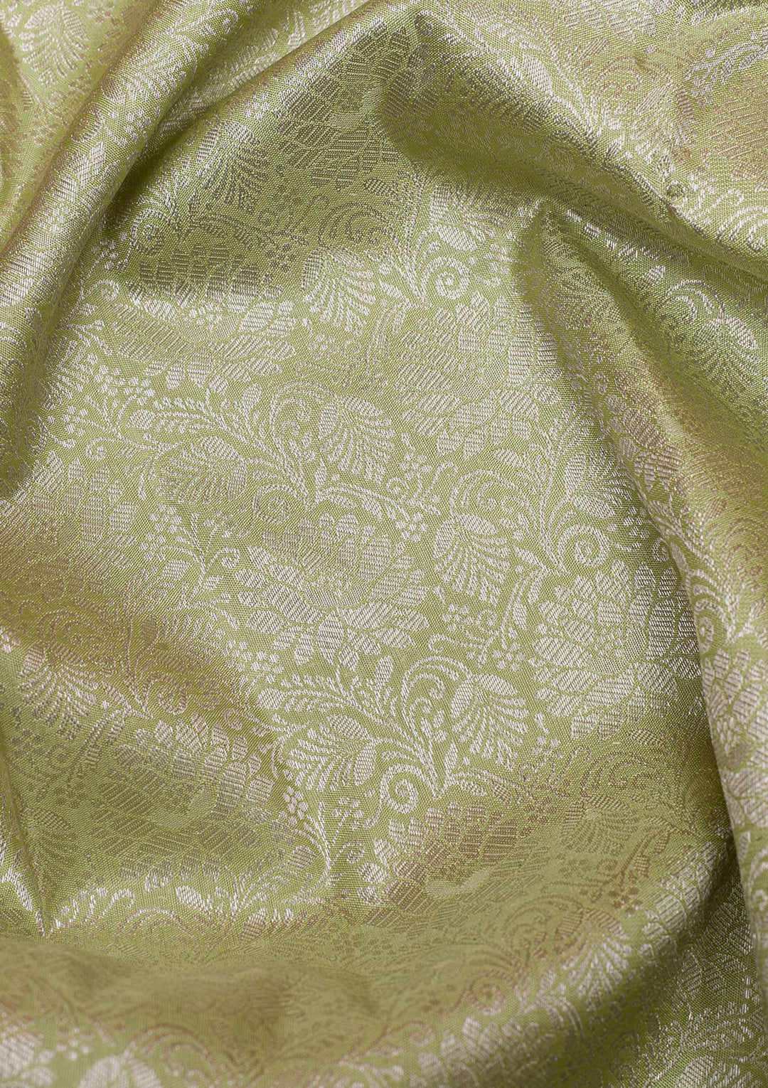 Pista Green Silver Zariwork Kanjivaram Pure Silk Saree