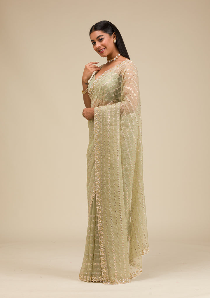 Pista Green Stonework Chiffon Saree