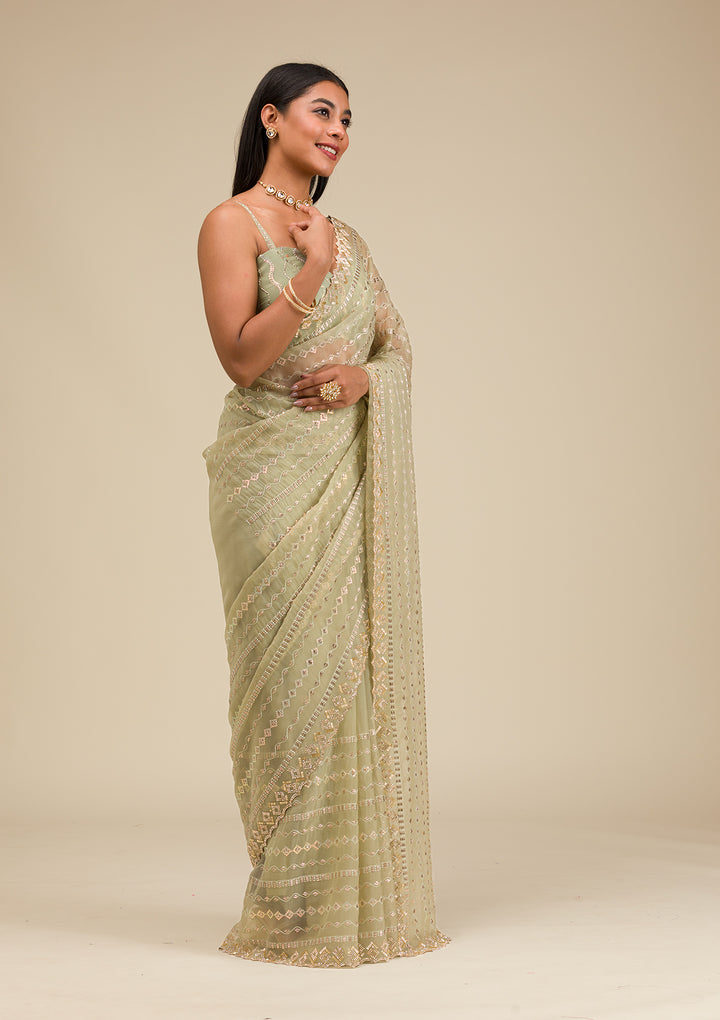 Pista Green Stonework Chiffon Saree
