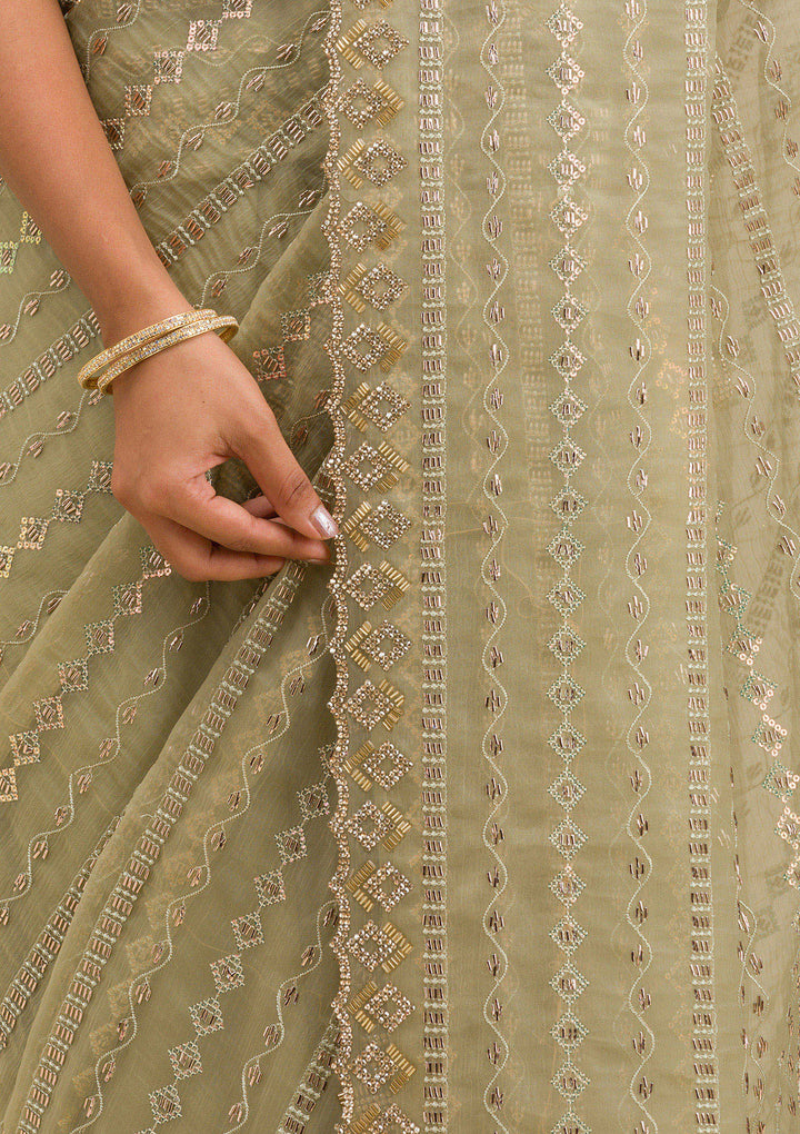 Pista Green Stonework Chiffon Saree