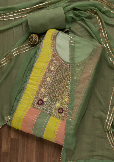 Pista Green Stonework Georgette Unstitched Salwar Suit