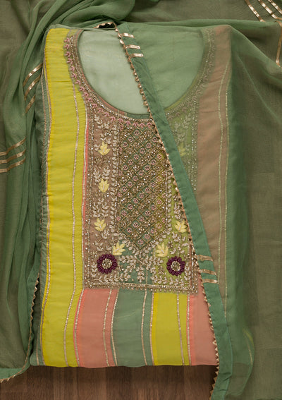Pista Green Stonework Georgette Unstitched Salwar Suit