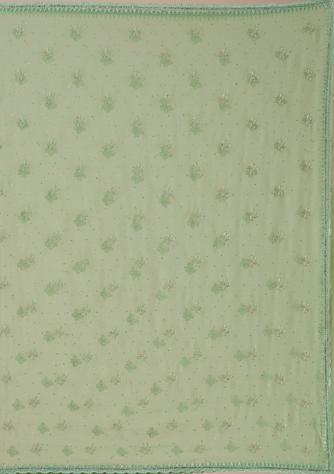 Pista Green Threadwork Chiffon Saree