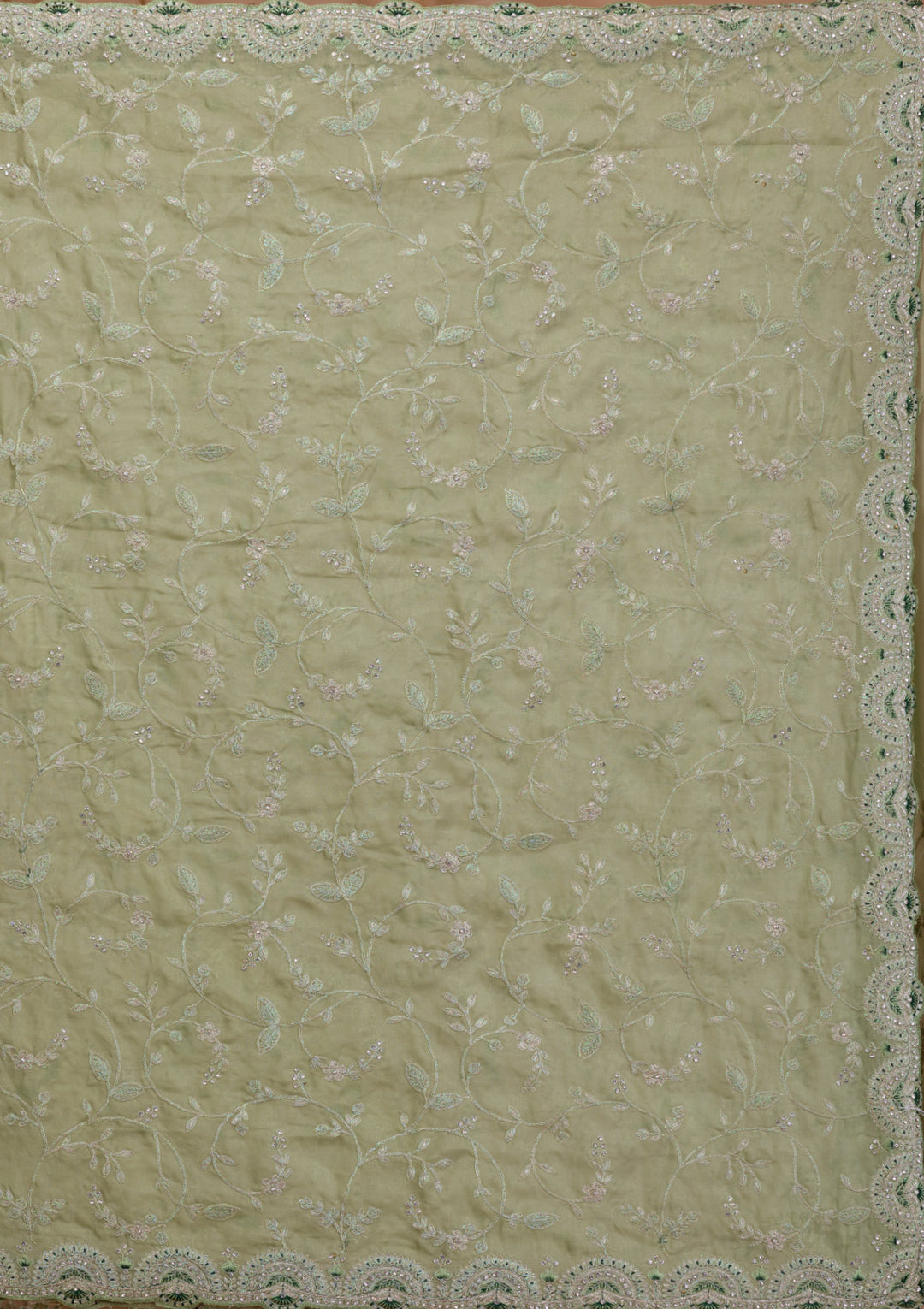 Pista Green Stonework Net Saree