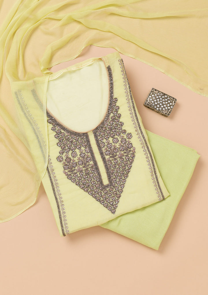 Pista Green Stonework Organza Unstitched Salwar Suit