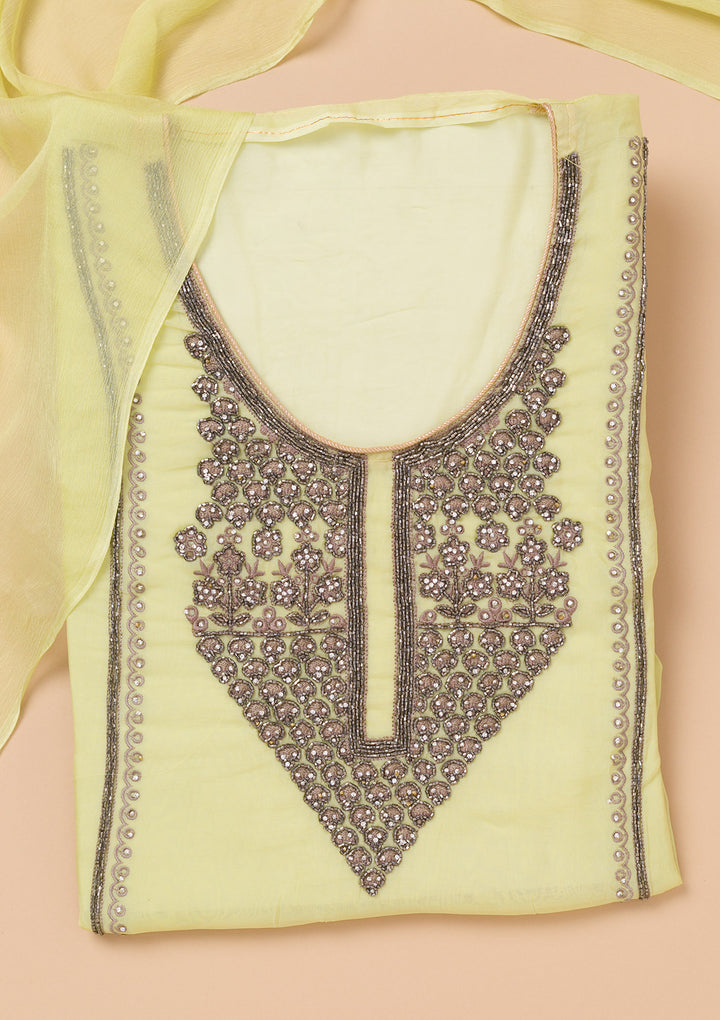 Pista Green Stonework Organza Unstitched Salwar Suit