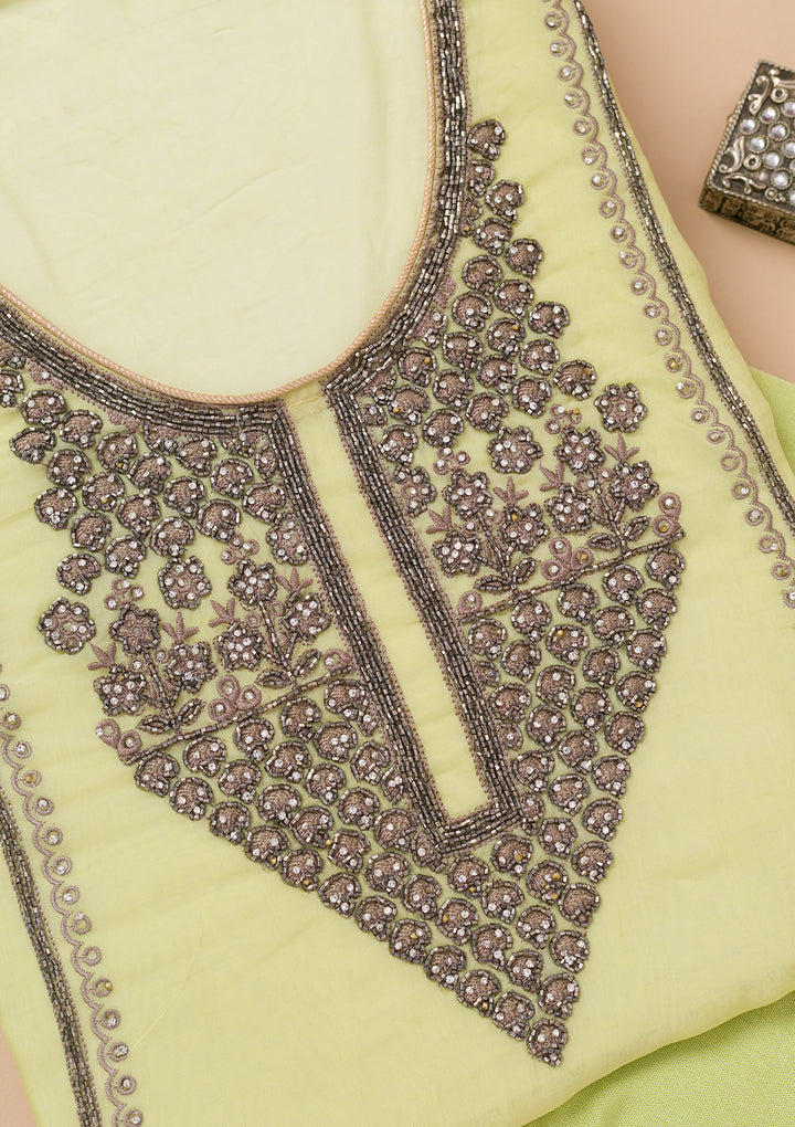 Pista Green Stonework Organza Unstitched Salwar Suit