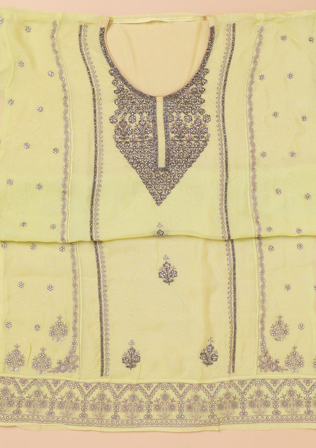 Pista Green Stonework Organza Unstitched Salwar Suit