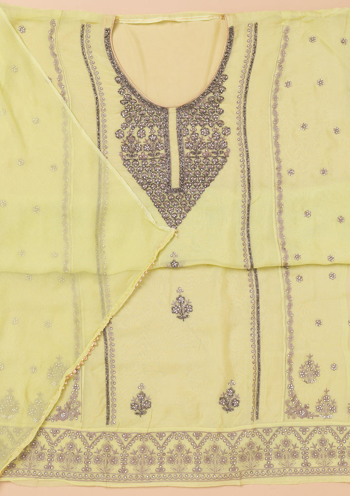 Pista Green Stonework Organza Unstitched Salwar Suit