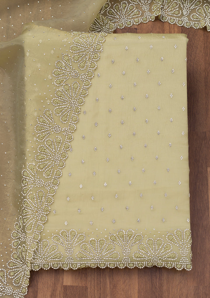 Pista Green Stonework Organza Unstitched Salwar Suit