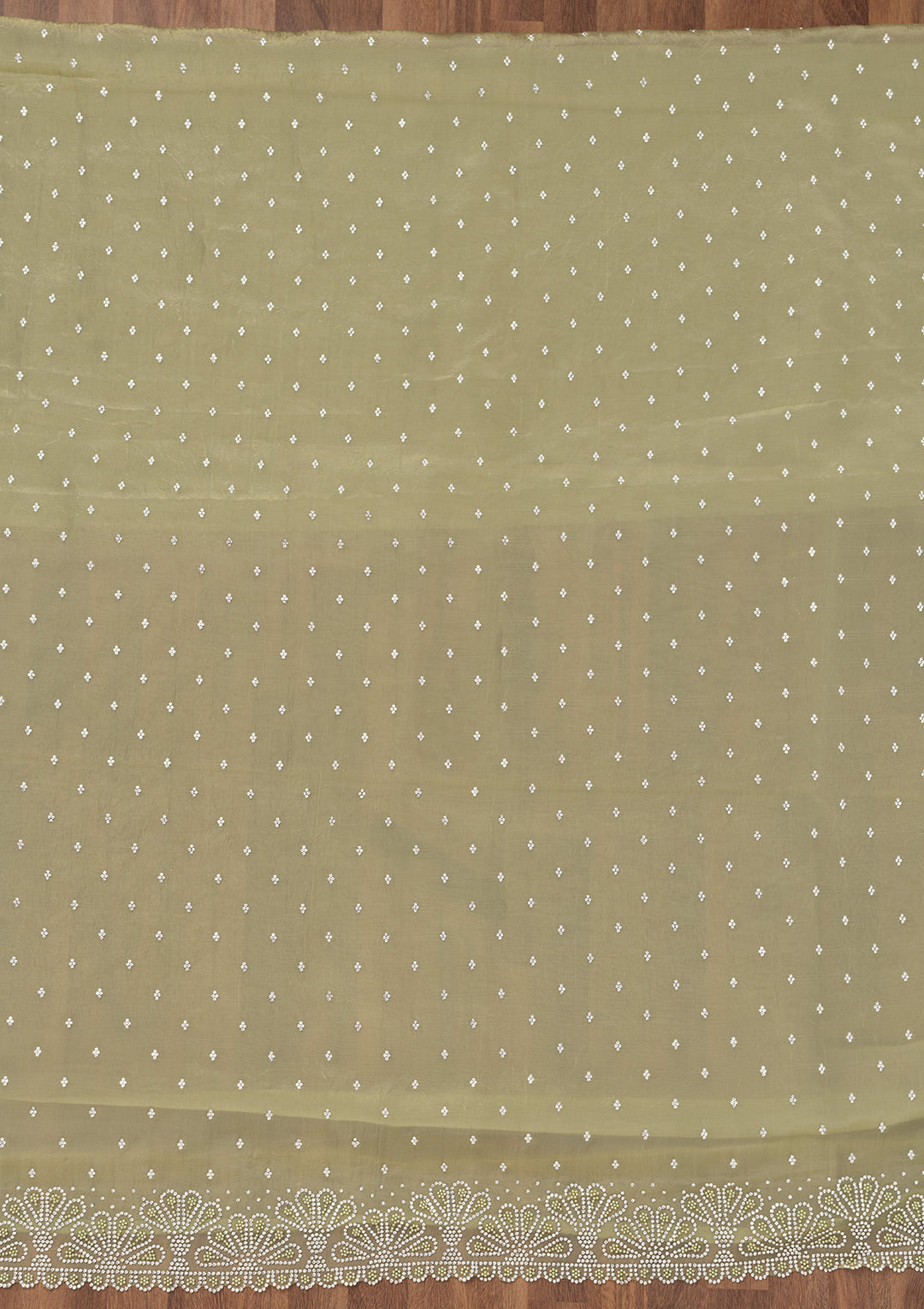Pista Green Stonework Organza Unstitched Salwar Suit