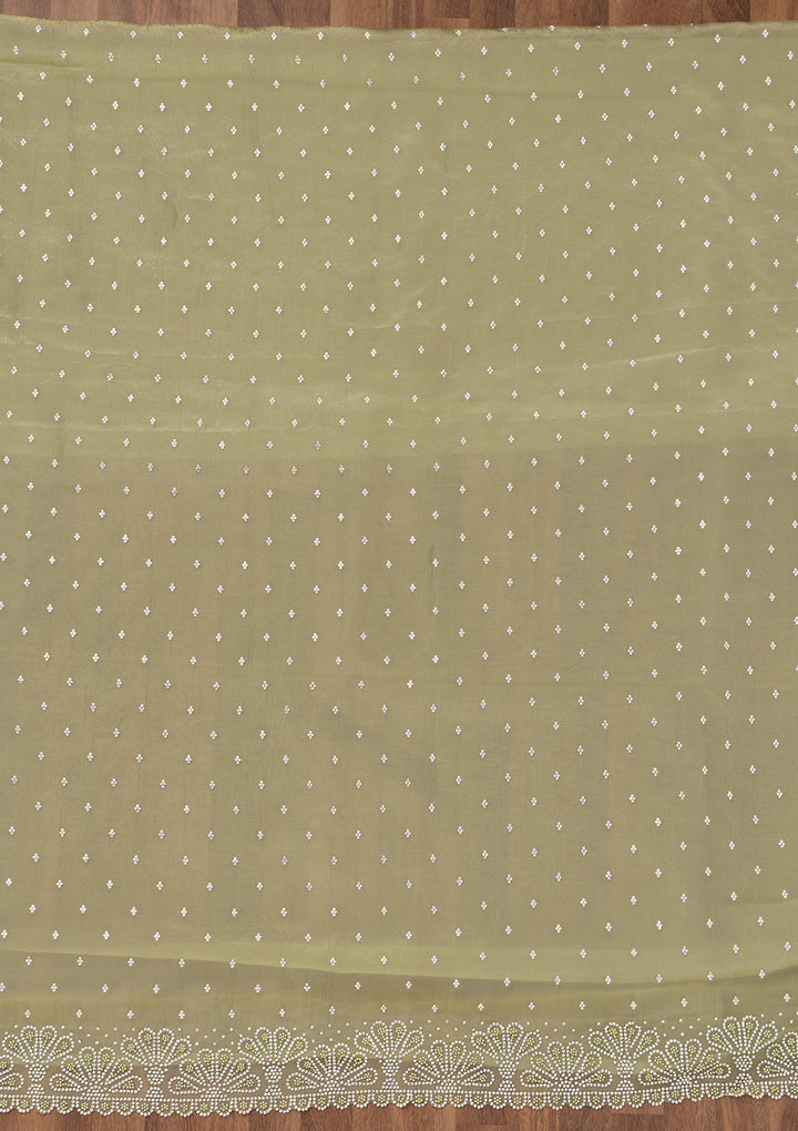 Pista Green Stonework Organza Unstitched Salwar Suit
