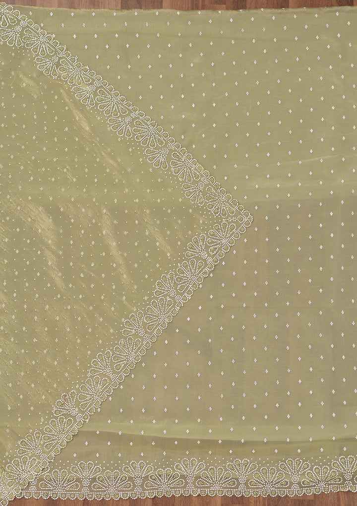 Pista Green Stonework Organza Unstitched Salwar Suit
