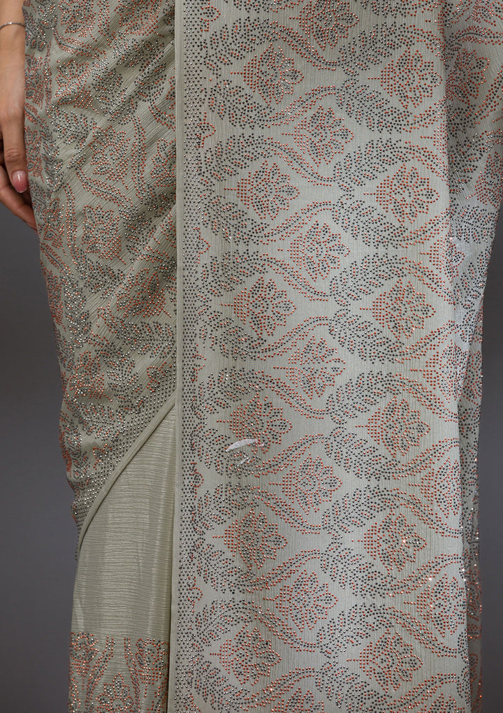 Pista Green Stonework Satin Saree