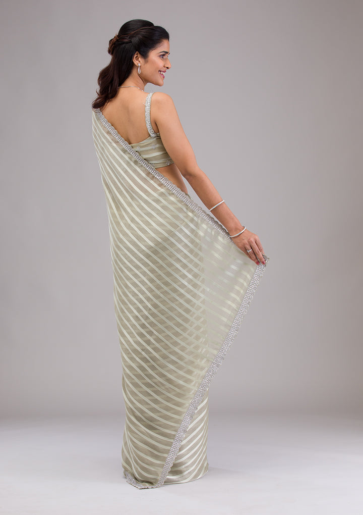 Pista Green Stonework Semi Crepe Saree