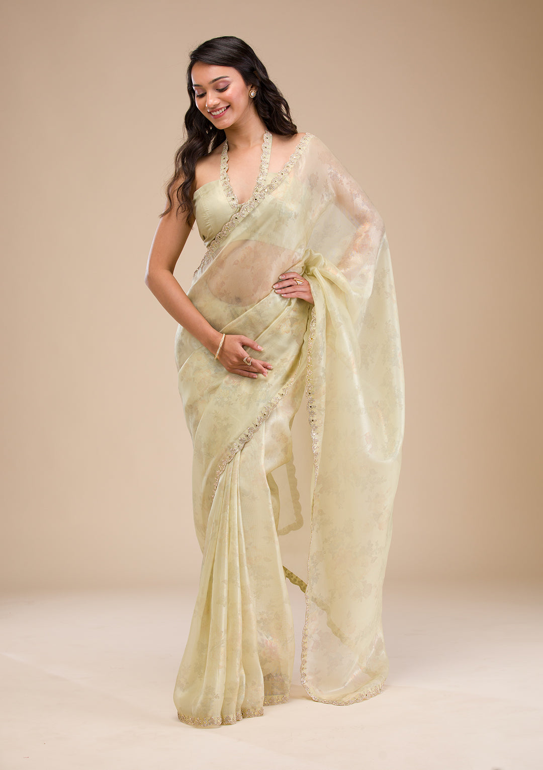 Pista Green Stonework Tissue Saree
