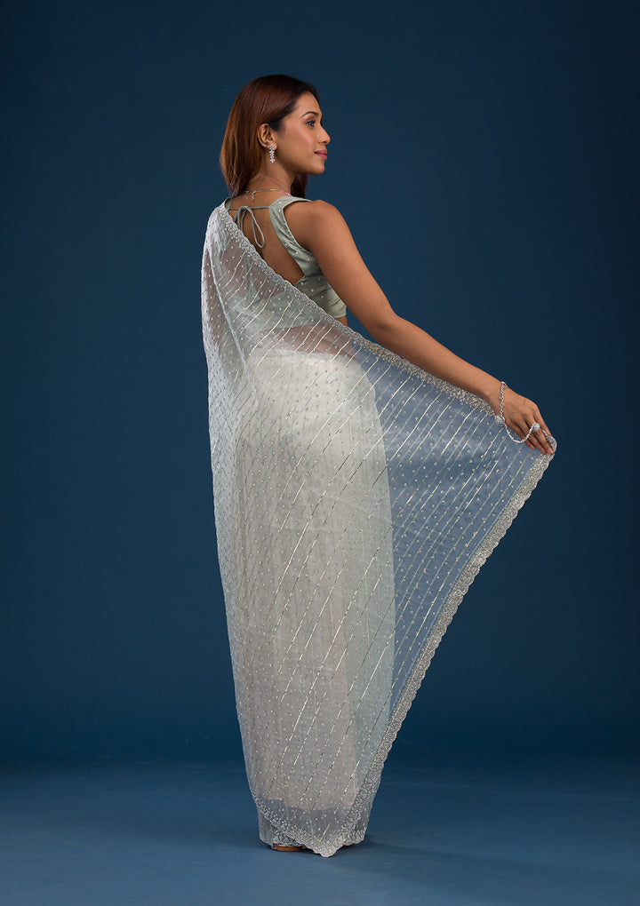 Pista Green Stonework Tissue Saree