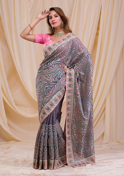 Pista Green Swarovski Chiffon Saree-Koskii