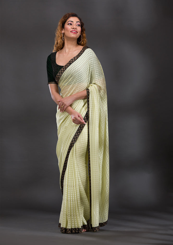 Pista Green Swarovski Georgette Saree