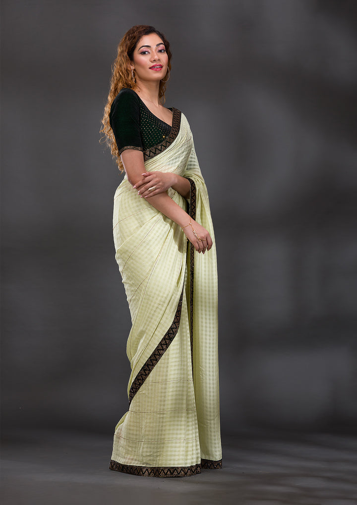 Pista Green Swarovski Georgette Saree