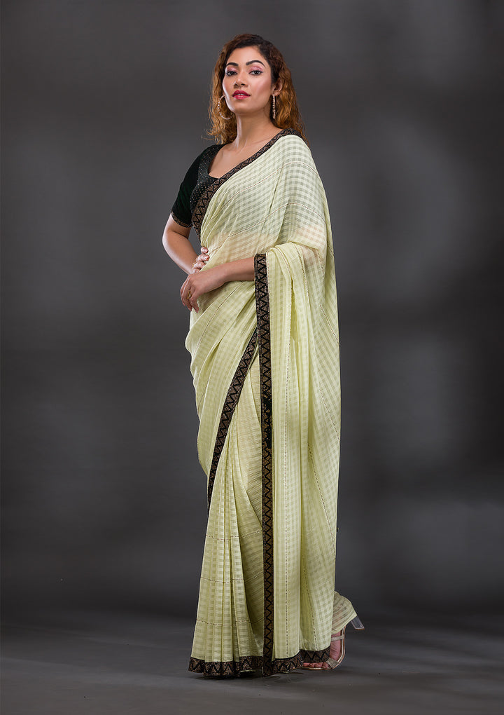 Pista Green Swarovski Georgette Saree
