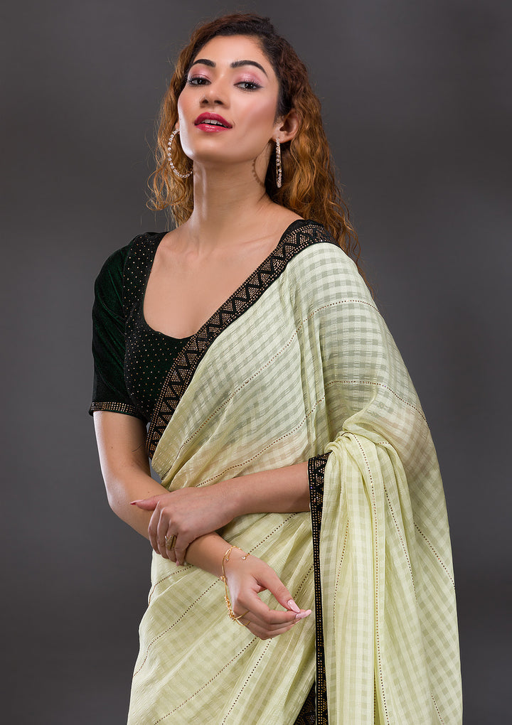 Pista Green Swarovski Georgette Saree
